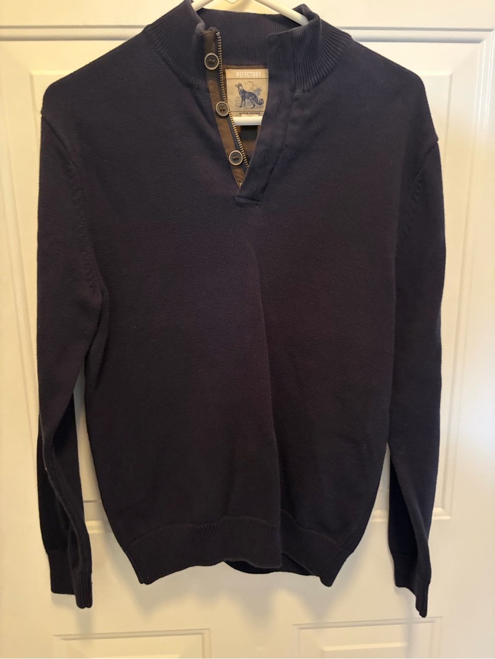 Men's Navy Button-Trim Zip Mock Collar Sweater